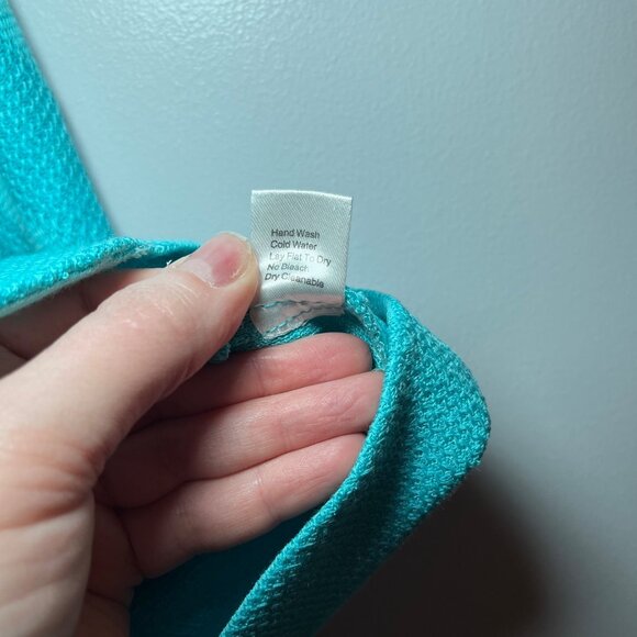 Ming Wang Aqua Teal Green Open Front Knit Cardigan Sweater Jacket PXL - Picture 11 of 14